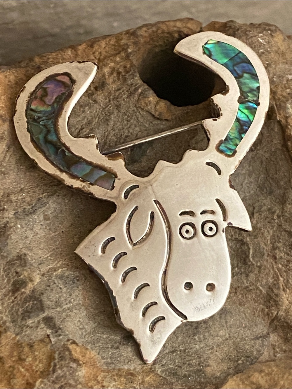 Vintage ALPACA MEXICO Abalone Inlay Moose Broach & Pendant